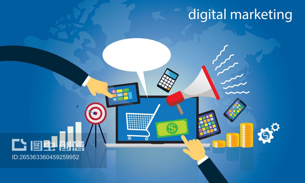 商业概念.互联网在线数字营销向量Business Concept. Internet Online Digital Marketing Vector